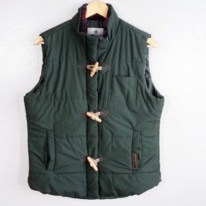 Legendary Whitetails Puffer Vest Women's Green Quilted Toggle Plaid Lined Collar